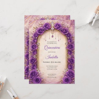 Florale lila Quinceañera-Einladung Einladung