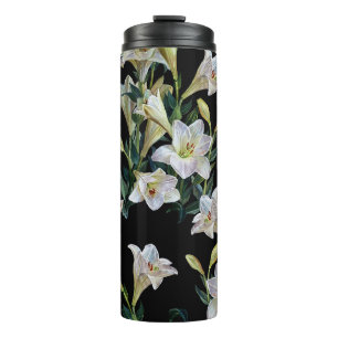 Florale Lilien: Gemälde mit schwarzem Hintergrund Thermosbecher