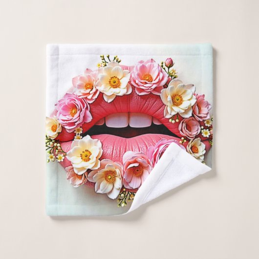 Florale Lippenkunst Badhandtuch Set (Waschlappen)