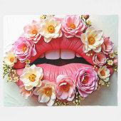 Florale Lippenkunst Fleecedecke (Vorderseite (Horizontal))