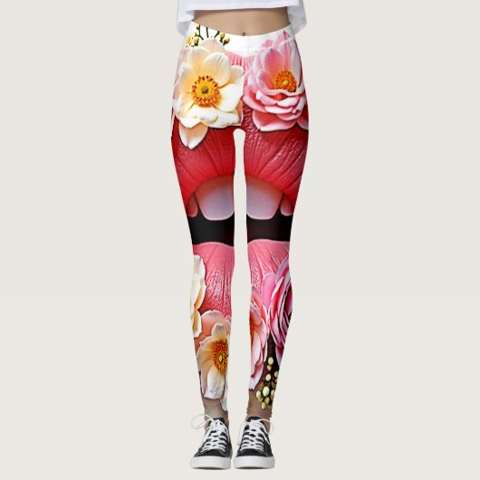 Florale Lippenkunst Leggings (Vorderseite)