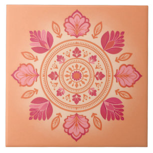 Florale Mandala-Illustration auf einem pfirsichfar Fliese