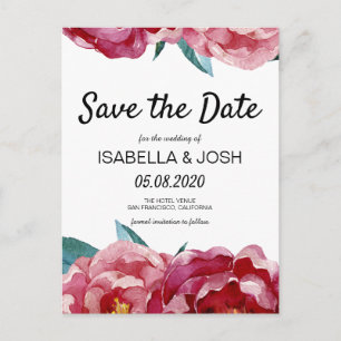 Florale Marsala Burgunder Pfingstrose Hochzeitsein Ankündigungspostkarte