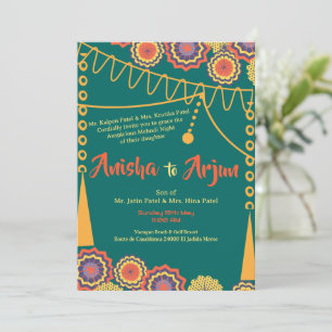 Florale Mehndi-Nacht-Zeremonie indische Hochzeit Einladung