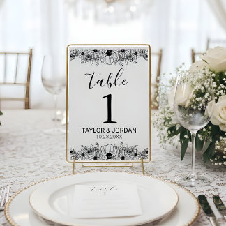 Florale minimalistische botanische Hochzeitstisch- Tischnummer