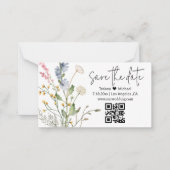 florale moderne Save the Date qr Wildblumen Mitteilungskarte (Vorderseite)