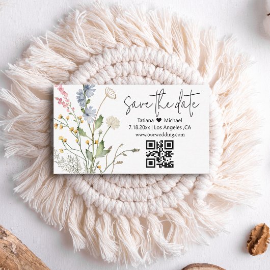 florale moderne Save the Date qr Wildblumen Mitteilungskarte