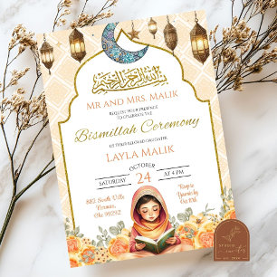 Florale muslimische Mädchen-Bismillah-Zeremonie Einladung
