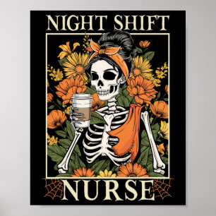 Florale Nachtschicht Krankenschwester Skelett Hall Poster