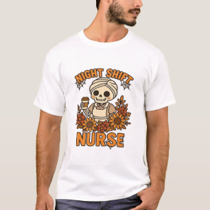 Florale Nachtschicht Krankenschwester Skelett Hall T-Shirt