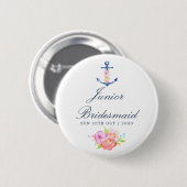 Florale nautische Hochzeit Junior-Brautjungfer Button (Vorne & Hinten)