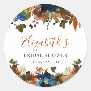 Florale Navy Blau Rost Braune Hochzeitsdusche Will Runder Aufkleber