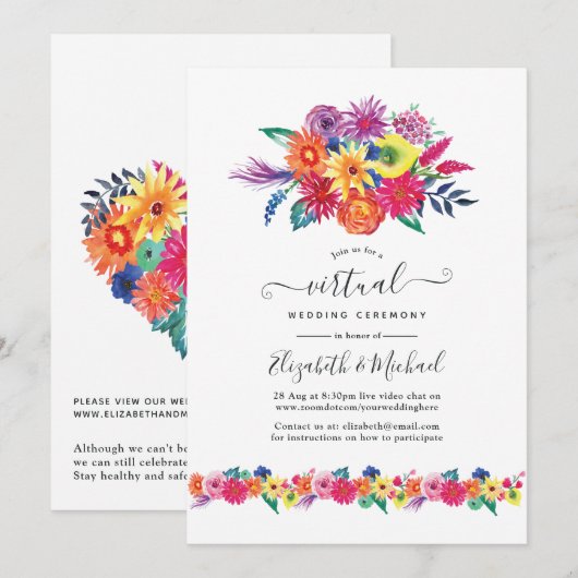 Florale Online-Hochzeit Fiesta Einladung (Vorne/Hinten)