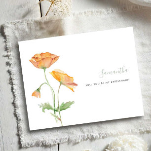 Florale Orangen-Mohn-Wasserfarben-Brautjungfern-Ka