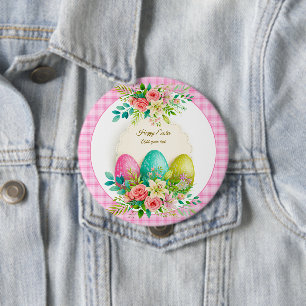 Florale Ostereier & Wasserfarbe Rosa Rosen Button