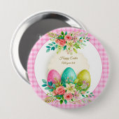 Florale Ostereier & Wasserfarbe Rosa Rosen Button (Vorne & Hinten)