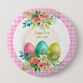 Florale Ostereier & Wasserfarbe Rosa Rosen Button (Vorderseite)