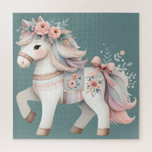 Florale Pastell-Pferd-Fantasy-Illustration Puzzle