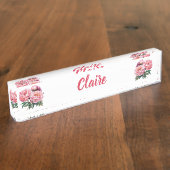 Florale Pfingstrose Pink Namensplakette (Seite)