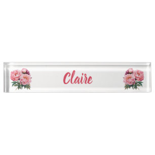 Florale Pfingstrose Pink Namensplakette