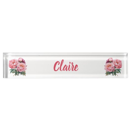 Florale Pfingstrose Pink Namensplakette (Vorderseite)