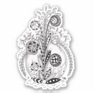 Florale Pflanze im Tangle Design -  Aufkleber