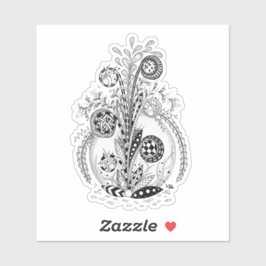 Florale Pflanze im Tangle Design - Aufkleber (Blatt)