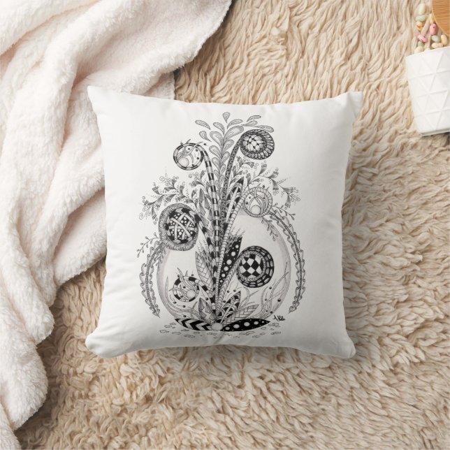 Florale Pflanze im Tangle Design -  Kissen (Decke)