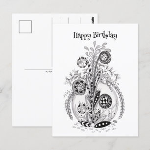 Florale Pflanze im Tangle Design -  Postkarte