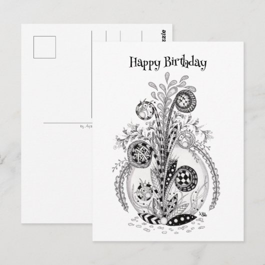 Florale Pflanze im Tangle Design - Postkarte (Vorne/Hinten)
