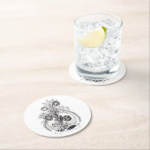 Florale Pflanze im Tangle Design -  Runder Pappuntersetzer (Vor Ort)