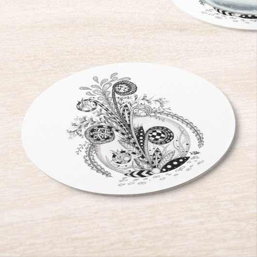 Florale Pflanze im Tangle Design -  Runder Pappuntersetzer (Angewinkelt)