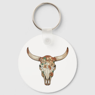 Florale Pinselstrich Western Kuh-Schädel-Blume Cow Schlüsselanhänger