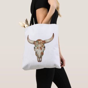Florale Pinselstrich Western-Kuh-Schädel-Blume Cow Tasche