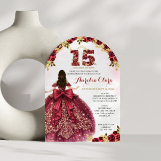 Florale Prinzessin-Bogen-Rot-Coquette-Quinceanera Einladung