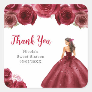Florale Prinzessin im roten Kleid Sweet Sixteen Quadratischer Aufkleber