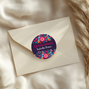 Florale Quinceañera Lila Mexikanische Fiesta Runder Aufkleber