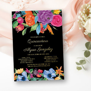Florale Quinceanera und Messe Fiesta Blumen und Go Folieneinladung