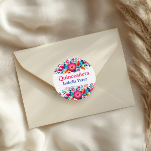 Florale Quinceanera Weiße Mexikanische Fiesta Runder Aufkleber