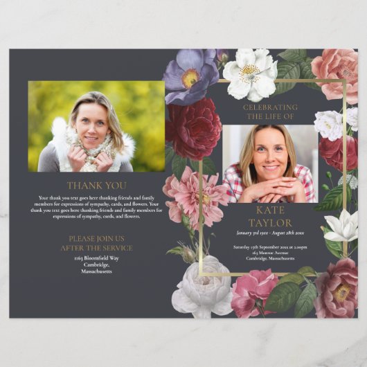 florale Reihenfolge des Beerdigungsprogramms (Vorderseite)