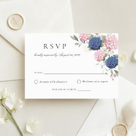 Florale rosa blaue Hortensien-Hochzeits-RSVP-Karte Einladung