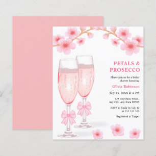 Florale rosa Blüten & Prosecco Brautparty-Einladun