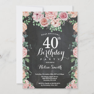 Florale rosa Pfingstrosen 40. Geburtstag Tafel Einladung