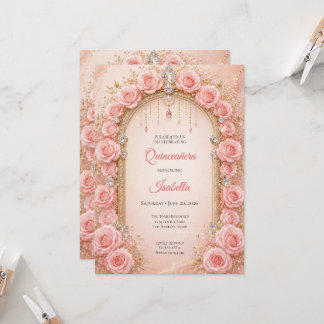 Florale rosa Quinceañera-Einladung Einladung