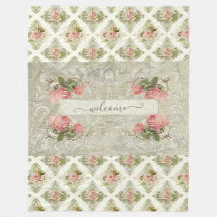 Florale rosa Rosen Damast Vintage moderne Begrüßun Fleecedecke