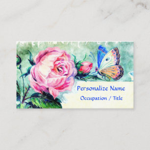 Florale rosa Rosen-Schmetterling-Aquarell Visitenkarte