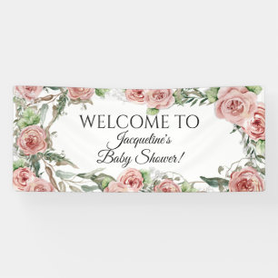 Florale rosa Rosenblumen BOHO Oh Baby Girl Shower Banner