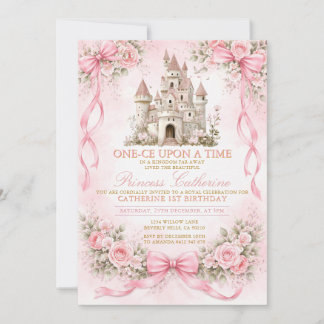 Florale rosa Schleife Schloss Einladung zum ersten