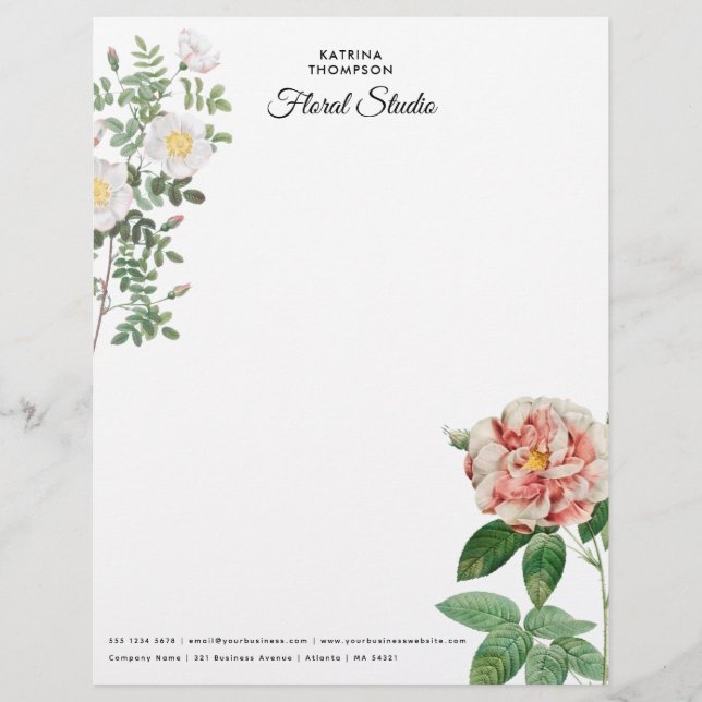 Florale Rose Minimalistisches Unternehmen Briefbogen (Vorderseite)