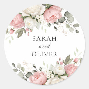 Florale Röte-Pink-Grün-Hochzeit Runder Aufkleber